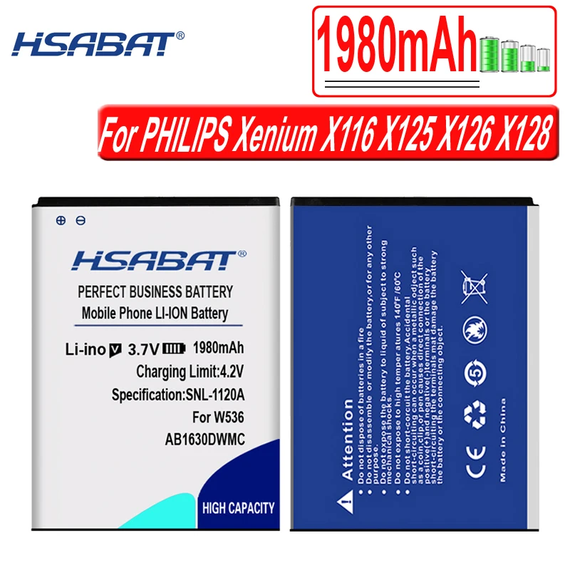 Аккумулятор HSABAT AB1630DWMC 1980ма · ч для PHILIPS W536 W635 W6350 CTW536 X2560 T539 D633|battery for|batteries batteriesbattery