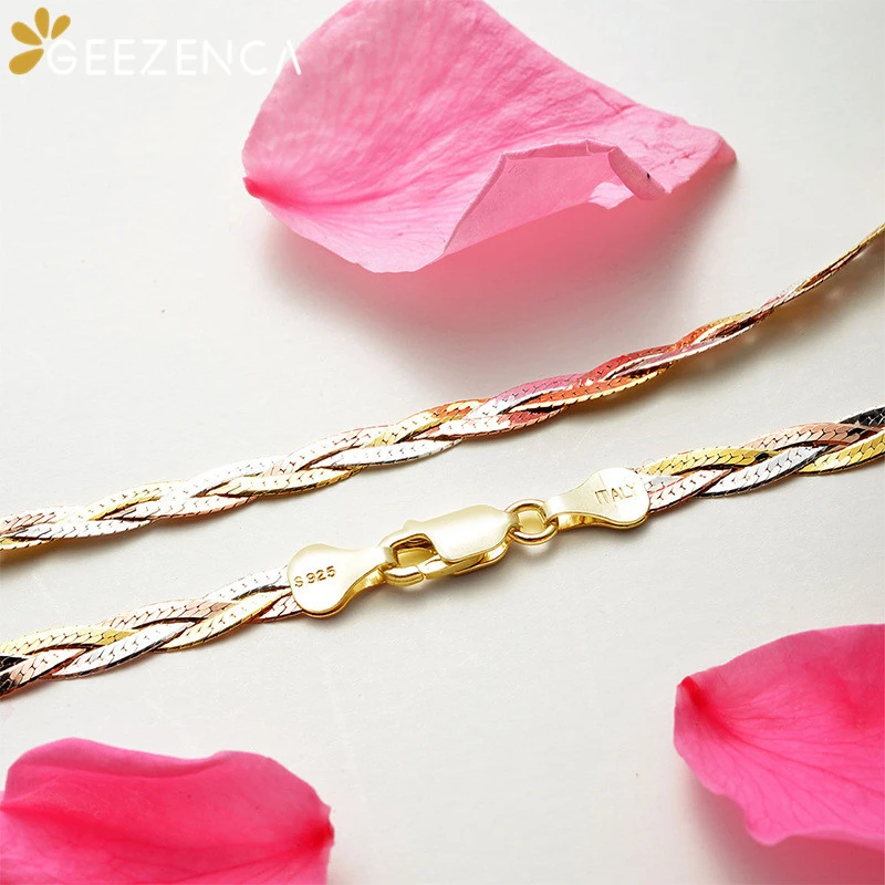 Ожерелье женское позолоченное из серебра 925 пробы трех цветов|Ожерелья| |