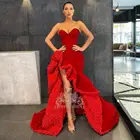 Современные красные вечерние платья-русалки с разрезом по бокам и оборками, сексуальные длинные платья без бретелек для выпускного вечера, вечерние платья знаменитостей