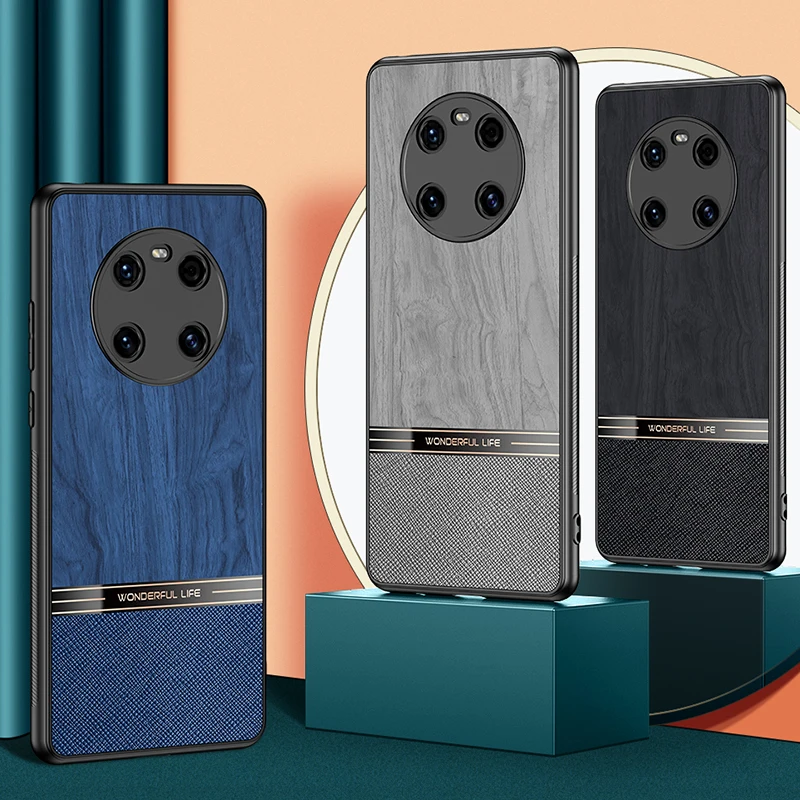 

Mate40 Pro Case Imitation Wood Pattern Business Style Camera Full Protective Soft TPU Phone Bags Back Cover For Huawei Mate 40
