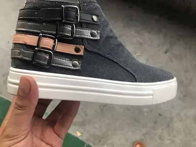 

shoes, flat-heeled British casual board canvas shoes, large size leather belt buckle, denim, large size women's shoes