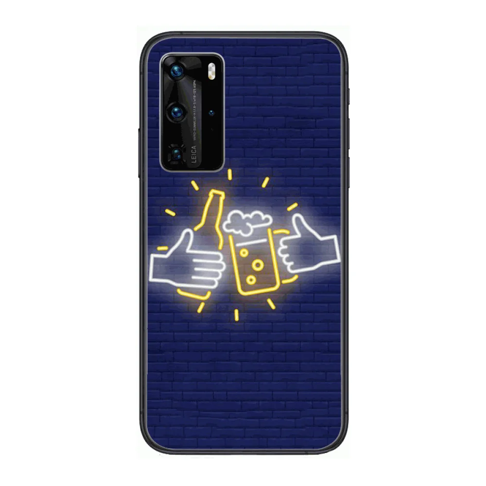 

Fluorescent color glass Phone Case For Huawei P 40 30 20 10 Lite Smart Z Pro Black Etui Coque Painting Hoesjes comic fashion