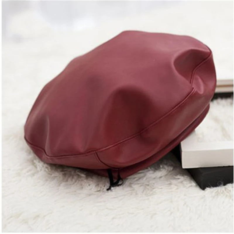 Модные черные вёдра женские шапки из искусственной кожи береты одноцветные