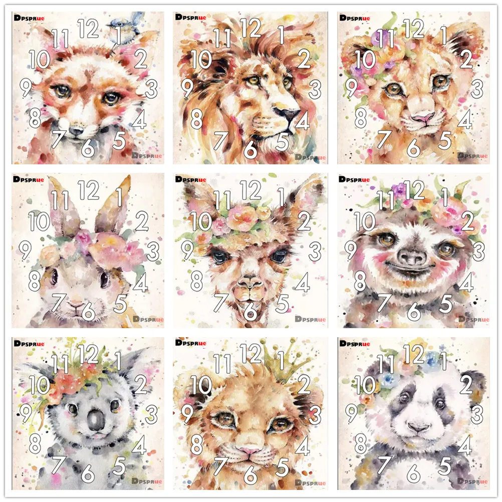 

Full Diamond Painting Cross Stitch Animals With Clock Mechanism Mosaic 5D Diy Square Round 3d Embroidery Gift