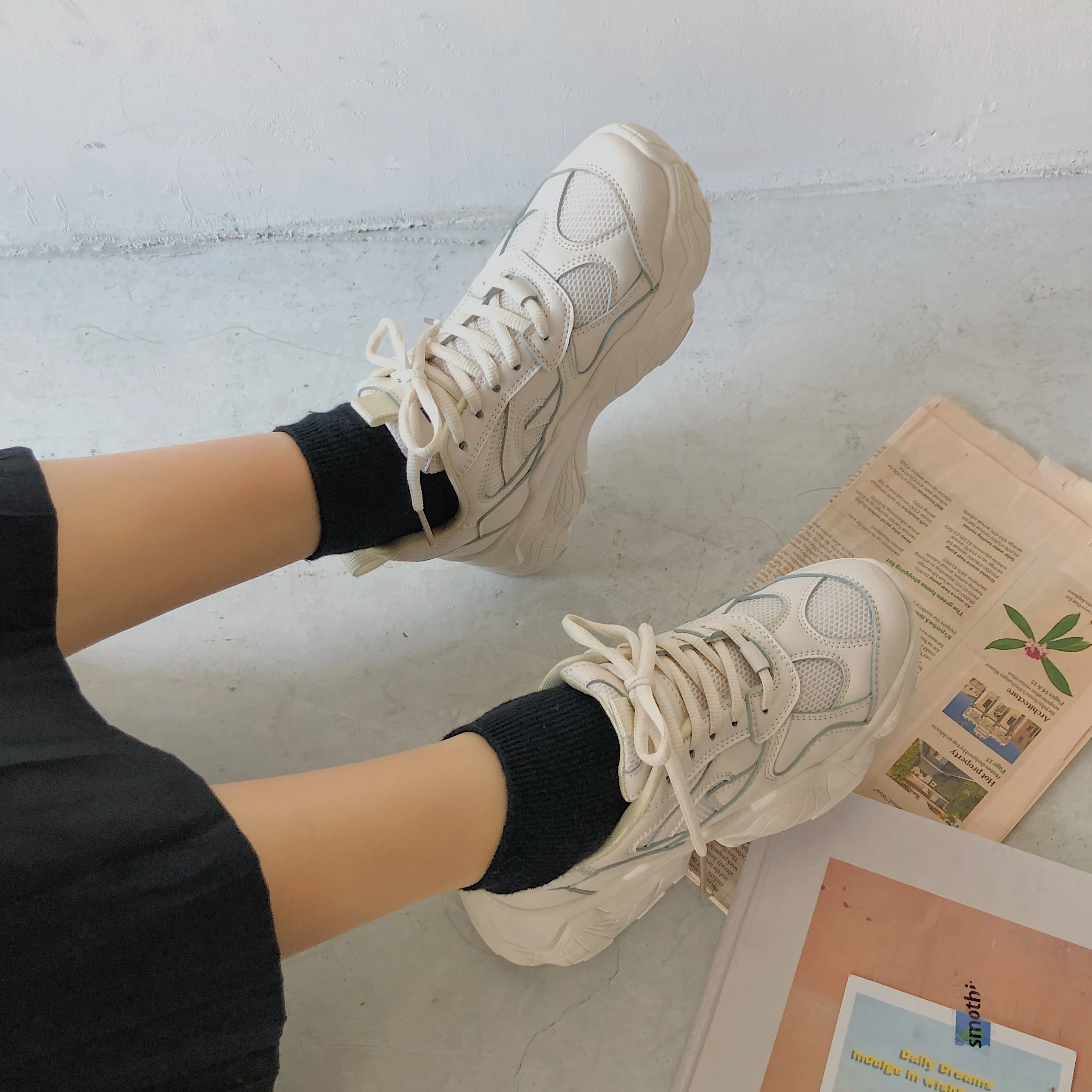 Кроссовки на платформе женские высокие повседневная обувь танкетке