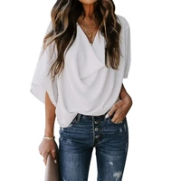 new womens chiffon blouses loose v neck flare sleeve casual elegant shirts ladies fashion top for women hs11