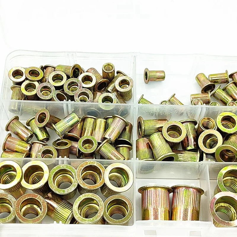 

100Pcs Zinc Plated Carbon Steel Flat Head Rivnut Threaded Insert Nuts Set (1/4 Inch/5/16 Inch/3/8 Inch/5/32/8/10)