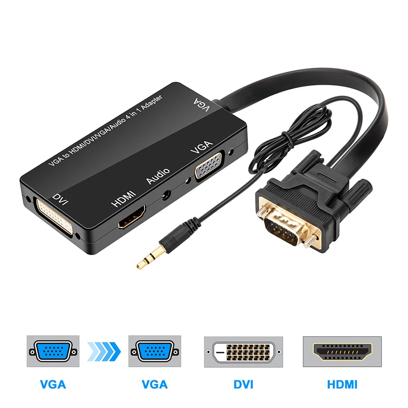 Новый 4 в 1 VGA HDMI DVI переходник аудио Выход конвертер для настольных ПК