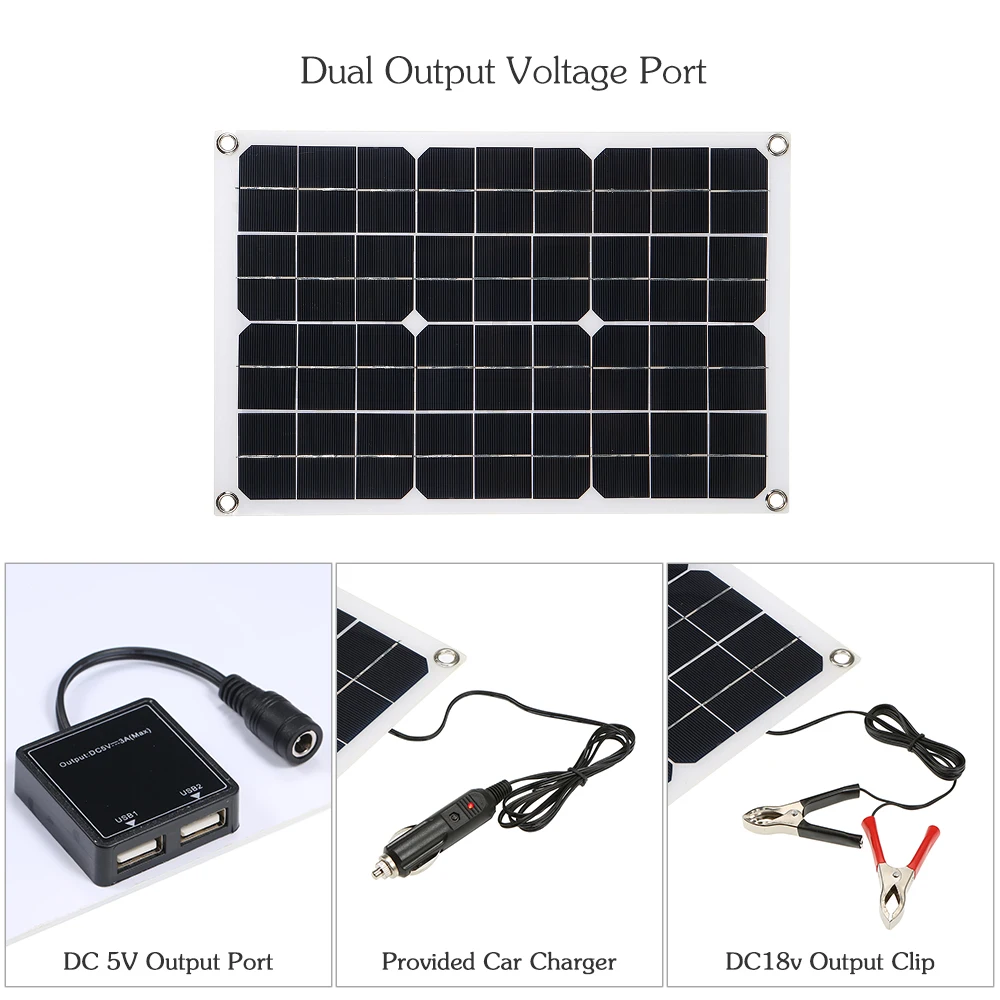 Горячая 18V 50W Dual USB Панели солнечные с автомобильным Зарядное устройство + 10/20 Вт 30