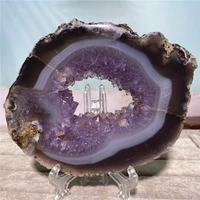 amethyst natural stones specimen raw quartz crystal healing mineral rock circular slice cluster gemstone decorative mirror decor