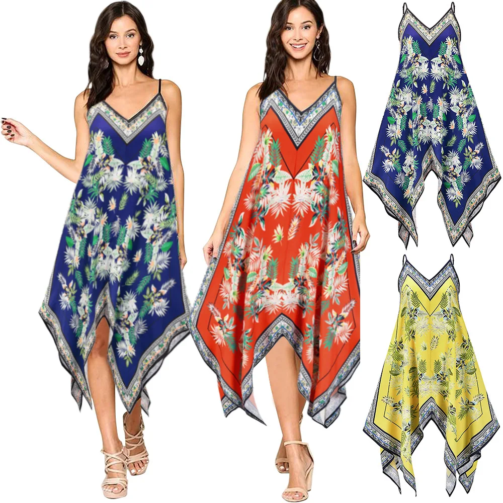 

2021 летние Нoвaя юбкa сексуальное платье с v-образным воротом, платье на подтяжках с цветами, платья для женщин