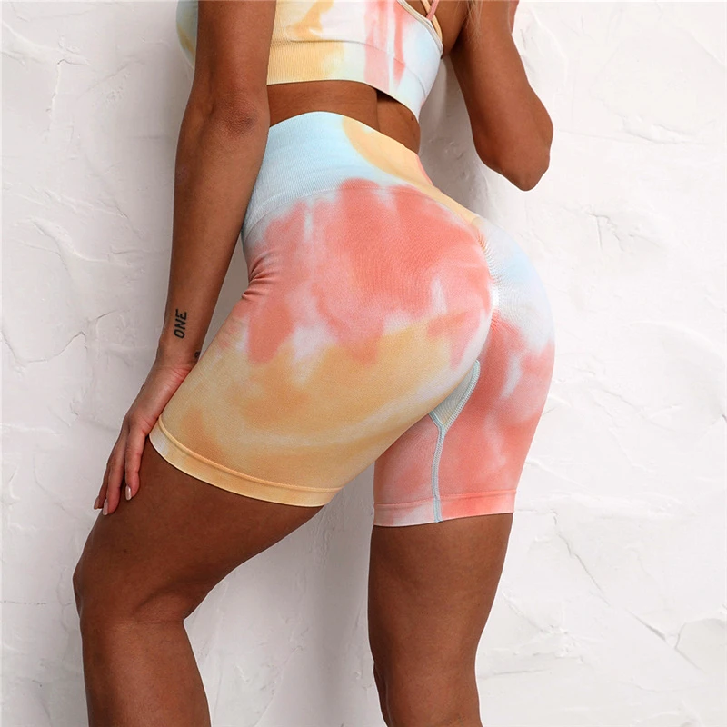 Tie Dye Seamless Yoga Set Women Female Two 2pcs Piece Crop Top Bra Shorts Sportwear Workout Outfit Fitness Gym Suit clothing | Спорт и