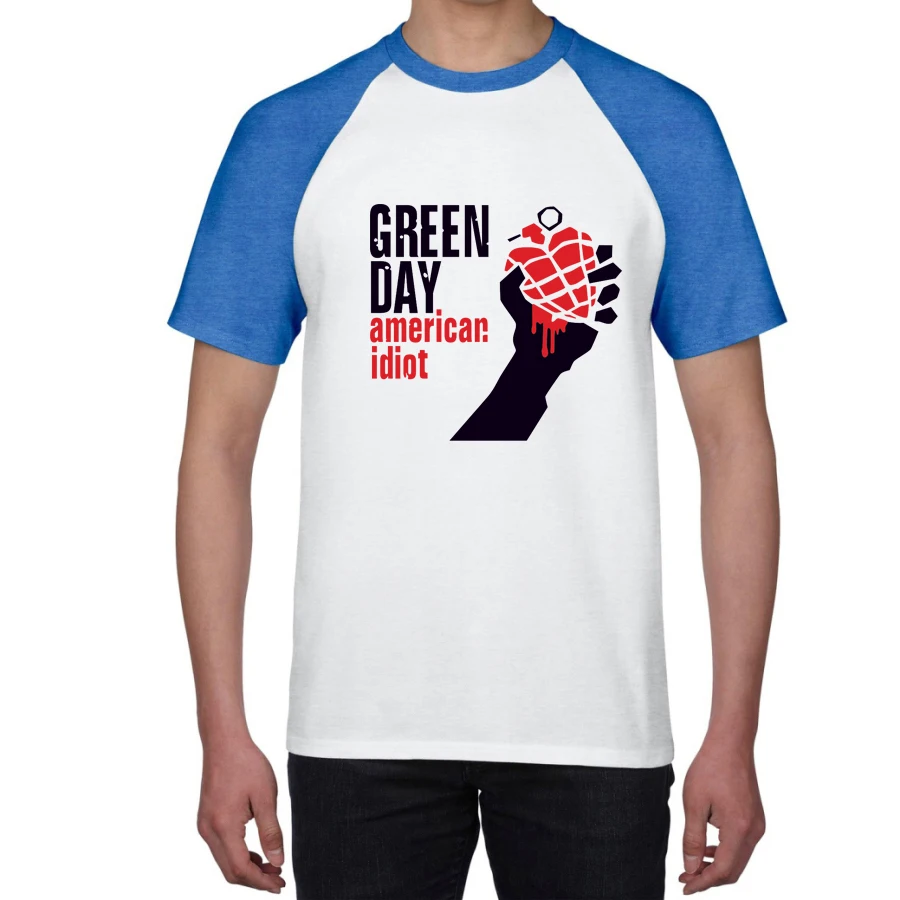 

Футболка реглан мужская с коротким рукавом, винтажная рубашка в стиле хип-хоп, свободная хипстерская одежда в стиле Харадзюку, зелёный день,...
