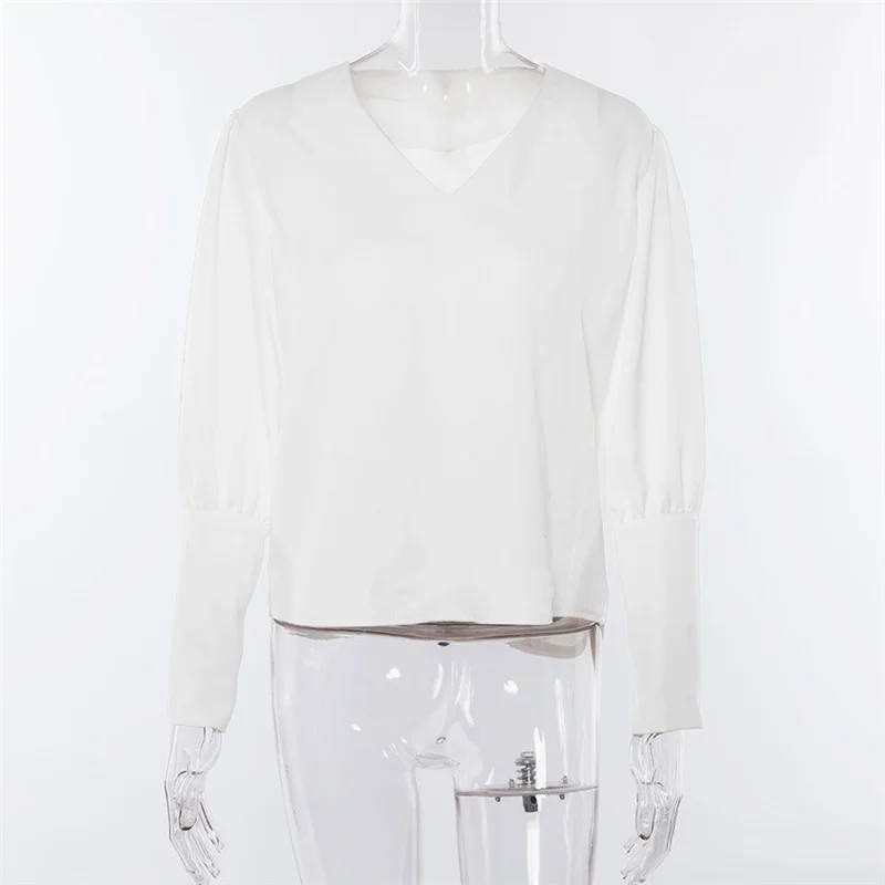 

Women Fashion Solid Color Blouse Top Casual V-Neck Button Patchwork Long Sleeve Shirt