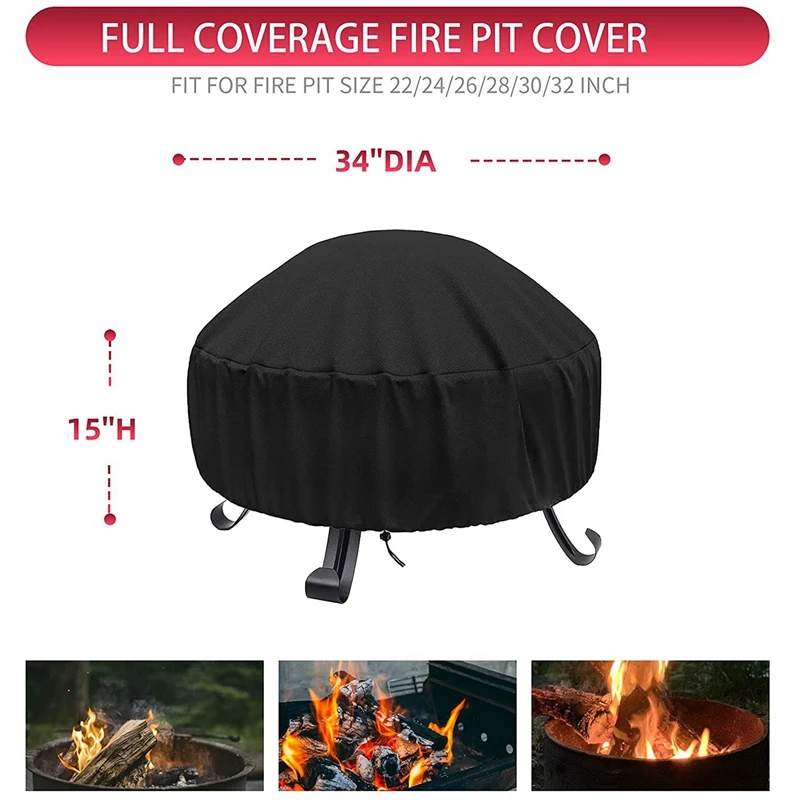 Fire Pit Cover Round for 420D Heavy Duty Oxford Fabric Firepit Full Coverage Fireplace | Дом и сад