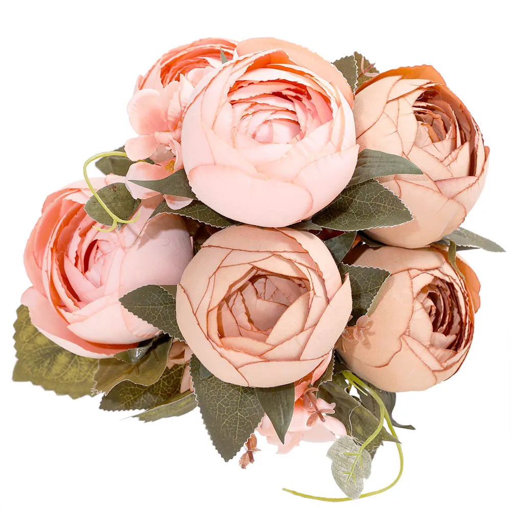 Pink Erxiaobao Винтаж 11 голов большие пионы, искусственные цветы букет поддельный розовый Шелковый цветок дома свадьба осень осенний Декор - Цвет: Pink