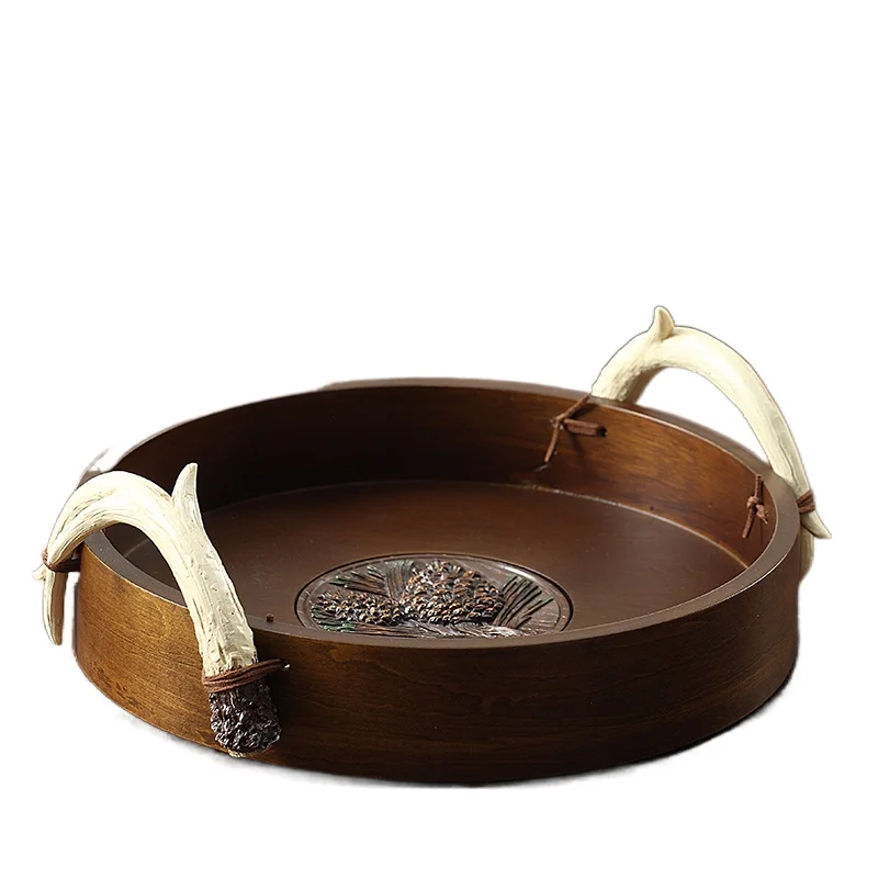 

American Creative round Tea Tray Household Plate Dim Sum Plate Hotel Wooden Water Cup Tray Fruit Plate