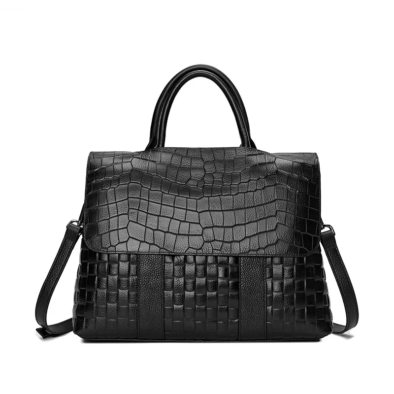 New Flip Bag Fashion Crocodile Handbag Cow Leather Women's Bag Single Shoulder Bag Head Layer Cow Leather Messenger Bag