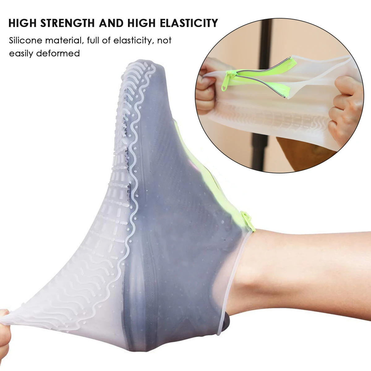

New 1 Pair Waterproof Shoe Covers Reusable Folding Not-Slip Silicone Rain Shoe Covers With Zipper Outdoor Shoe Protectors