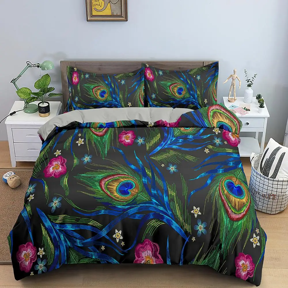 

Peacock Feather Duvet Cover Set Bedding Sets With Pillow Covers Double Single Full Twin King Queen Size For Kids Bedding