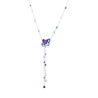 blue pink fan y necklace for women long chain necklace heart stone lion female choker necklace jewelry
