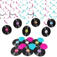 12pcs music theme hanging swirl decorations rock and roll record cutout ceiling whirls streamers kids birthday party decoration