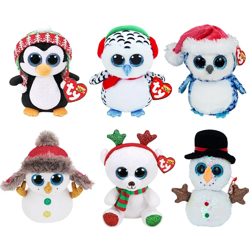 

15cm Ty Big Glitter Eyes Christmas series penguin owl Plush Stuffed Animal Collectible snowman Soft Doll Toy Christmas Gift