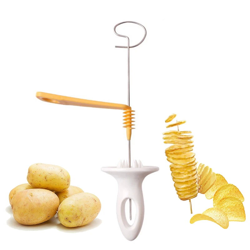 1 шт. 3 струны поворот картофеля слайсер нержавеющая сталь пластик витой ломтик