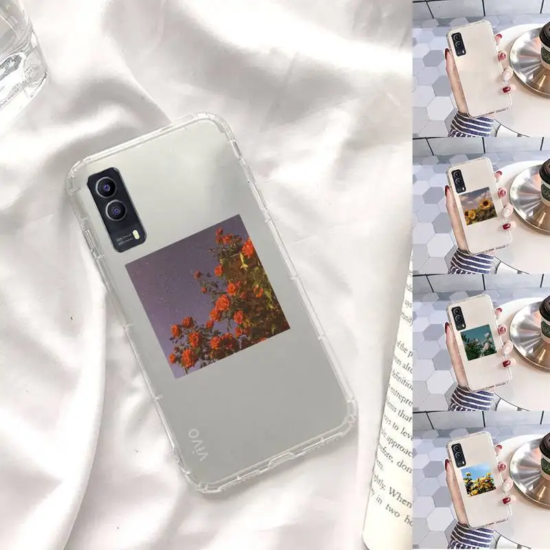 

beautiful flower Phone Case Transparent For VIVO X 60 50 30 27 23 21 20 9 pro plus S i + Soft TPU Clear Mobile bags