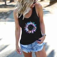 color sunflower vintage print women tank top sleeveless crew neck top summer clothes casual loose vest for ladies tee femme