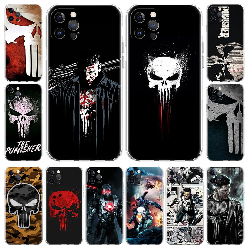 

Marvel The Punisher Logo Soft TPU Phone Case For Apple iPhone 13 Pro Max 11 12 Mini 7 8 Plus X XS XR 65 6S+ Back Celular Cover