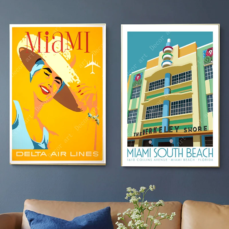 Путешествия во Флориду Майами пляж Америка холст картины винтажные стены крафт
