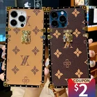 Роскошный кожаный квадратный чехол для телефона iPhone 13 Mini 12 11 Pro Max XR X XS Max SE 2020 6 6s 7 8 Plus противоударный мягкий чехол Funda