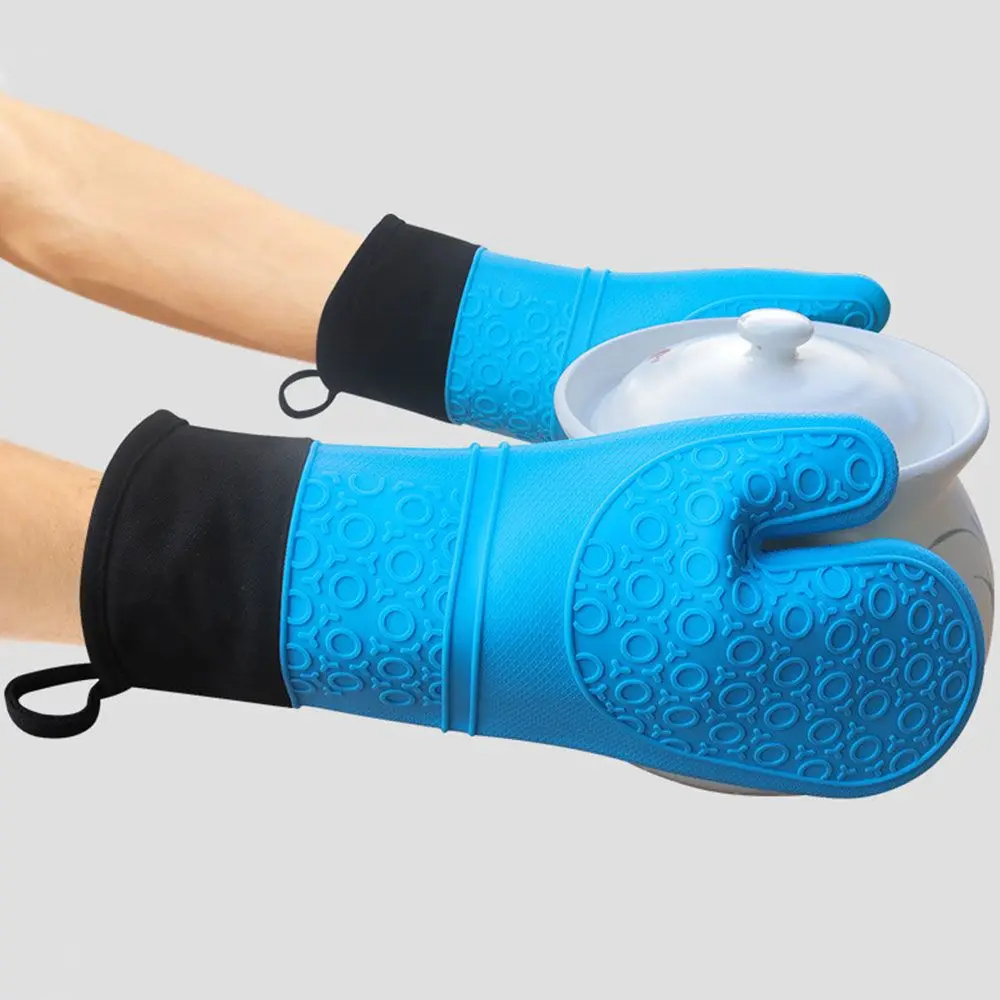 Очень длинные термостойкие плотные силиконовые перчатки для готовки выпечки