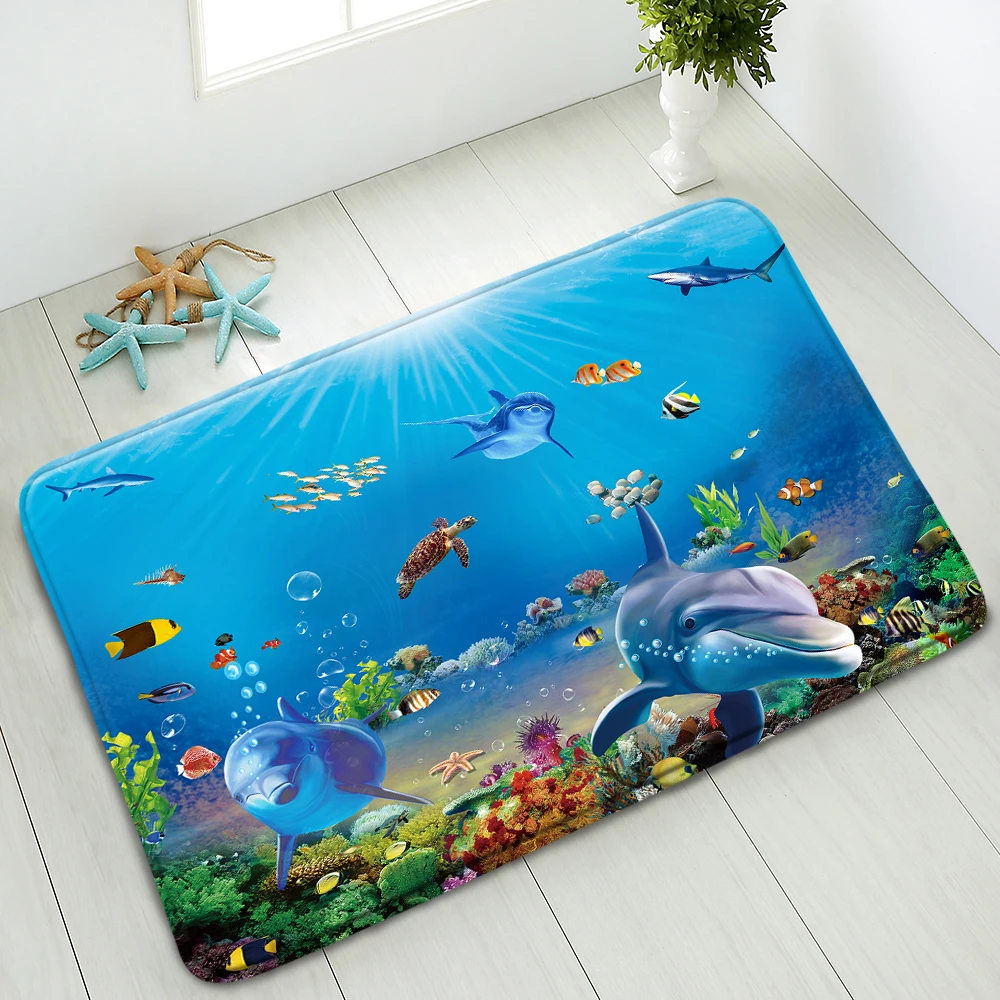 

Shark Bath Mat Turtle Marine Animals Bathroom Pads Non-Slip Indoor Foot Mats Carpet Bedroom Kitchen Doormat Washable Home Decor