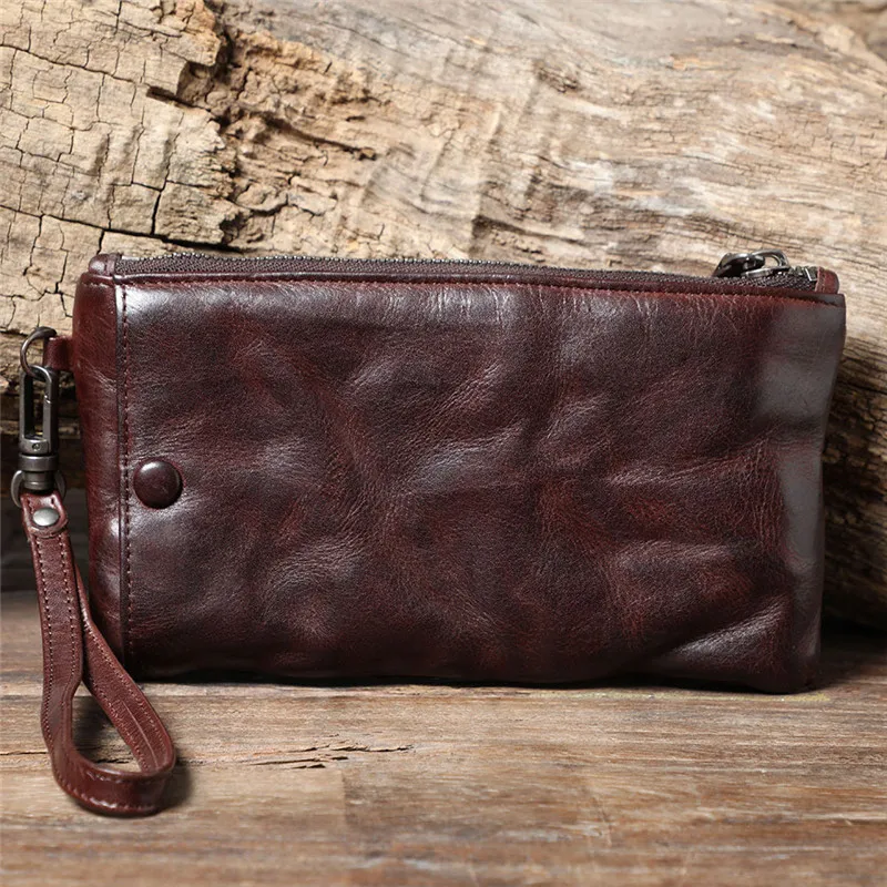 PNDME vintage high-quality genuine leather men's women's clutch wallet simple handmade real cowhide teens party coin purse