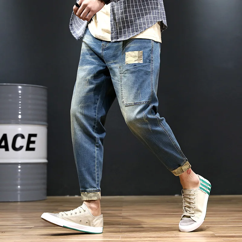 

Men's Jeans Summer Ripped Loose Casual Trendy Harem Pants Small Feet Light-Colored Trousers