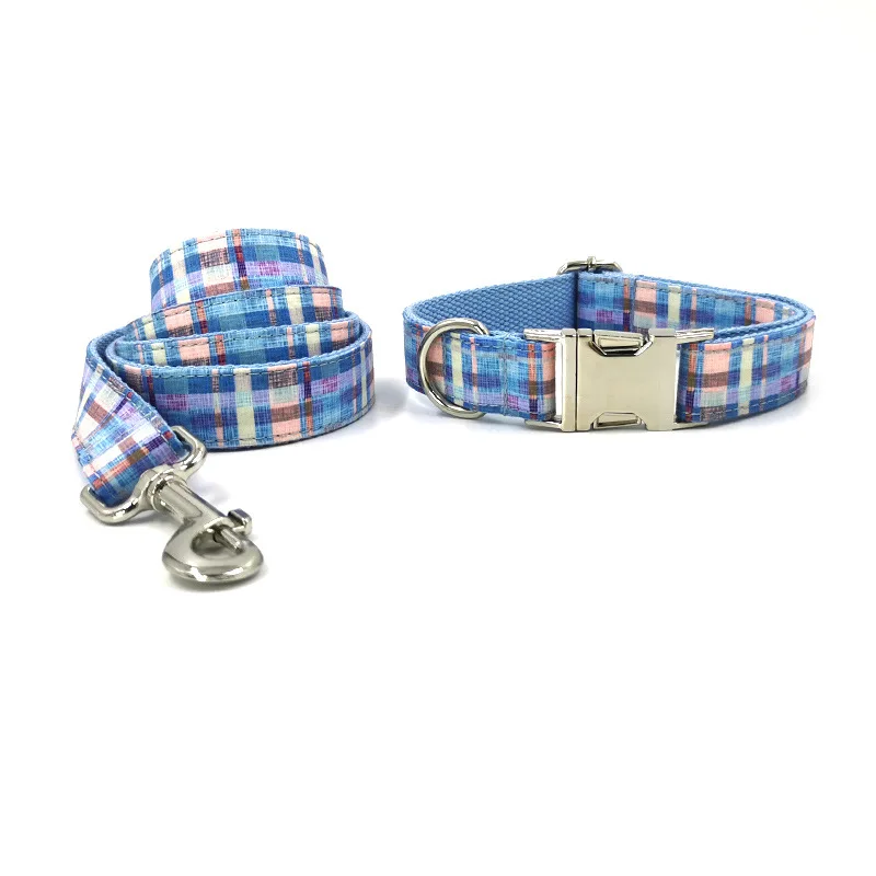 

Quality Plaid Dog Collar Leash Suit Adjustable Printing Basics Pet Necklace For Medium Large Dogs Soft Personalize Pet Collars