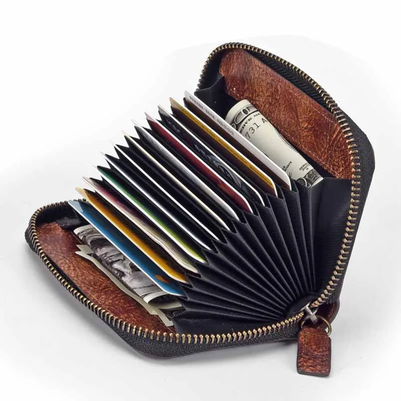 Luufan Мужской мягкий кошелек из натуральной кожи на молнии для монет Wowen ID чехол