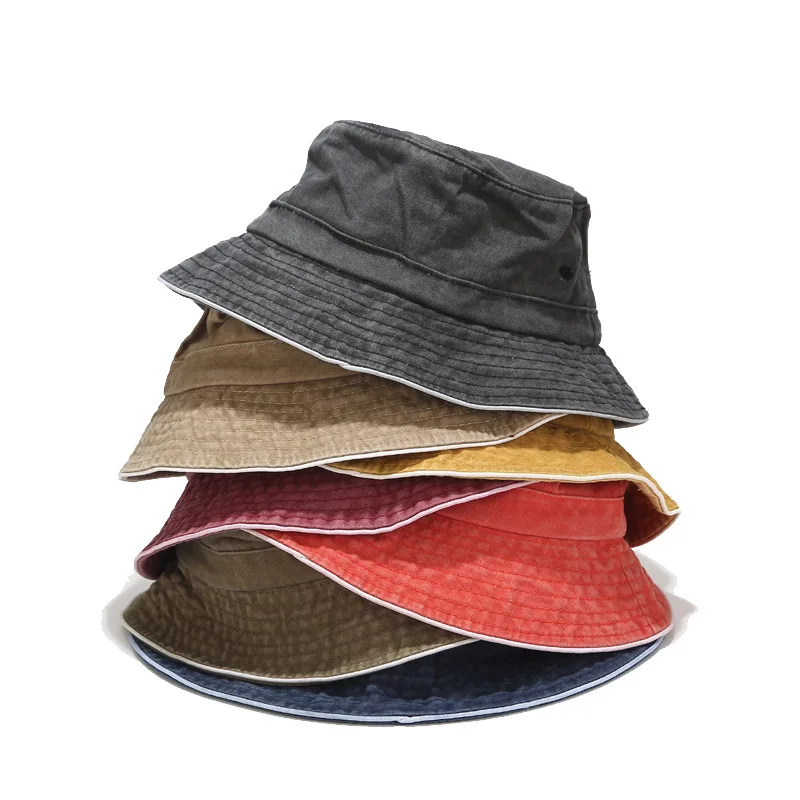 

Women Bucket Hat Fashion Cotton Washed bob Hat Chapeau Wholesale Fishermen Cap UV protection Visor Hats gorro de pescador