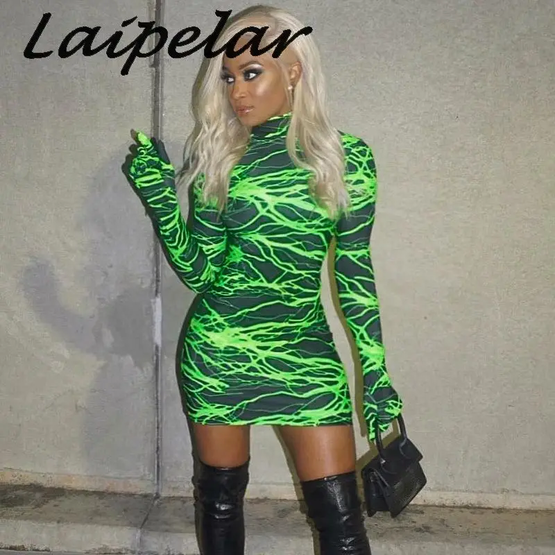 Laipelar платье с принтом молнии перчатки длинным рукавом облегающие сексуальные
