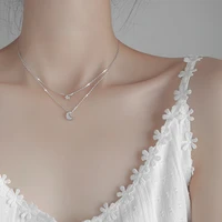 xiyanike 925 sterling silver double layer star moon zircon necklace female fshion simple elegant temperament clavicle chain gift