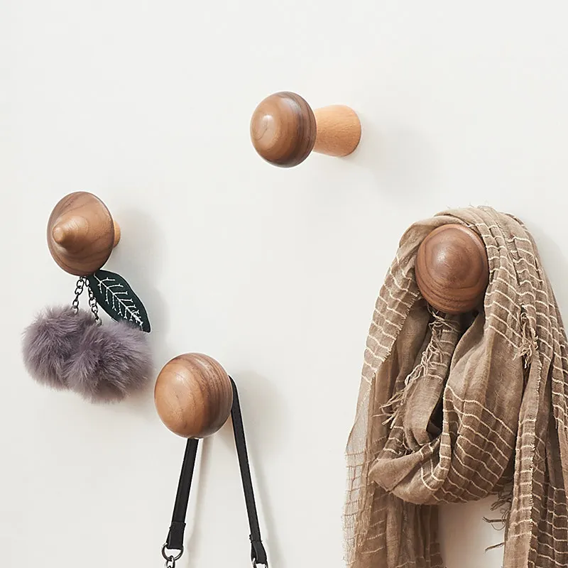 

Cute Solid Wood Creative Hook Wall Hanging Storage Decorative Door Back Mushroom Shape Bedroom Coat Hook Wall Hooks Decorative