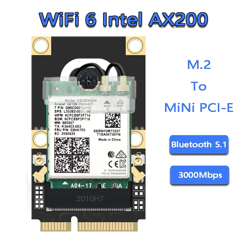 Двухдиапазонная беспроводная Wi Fi карта Mini PCI E 6 адаптер Intel AX200 беспроводной 3000