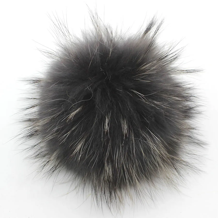 

2pcs/lot White(Black End) Raccoon Fur Pom Pom Huge Pompoms hats beanies Pendants Keychains Accessories for hats 25 colors