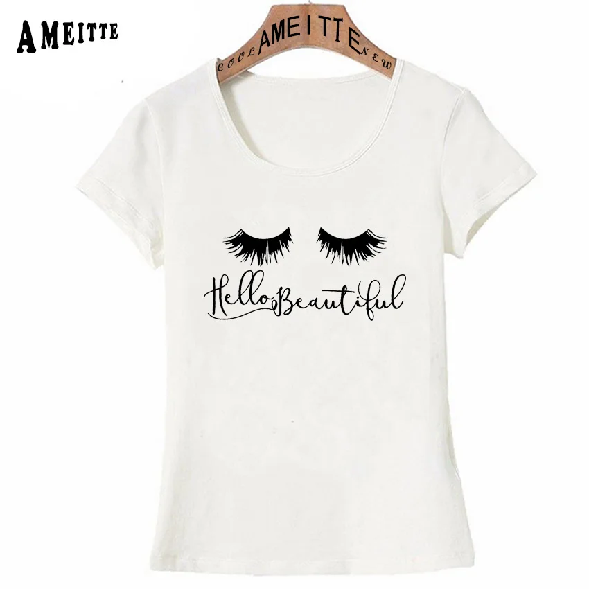 Футболка с принтом Hello Beautiful Eyelash милые повседневные топы для девочек летние
