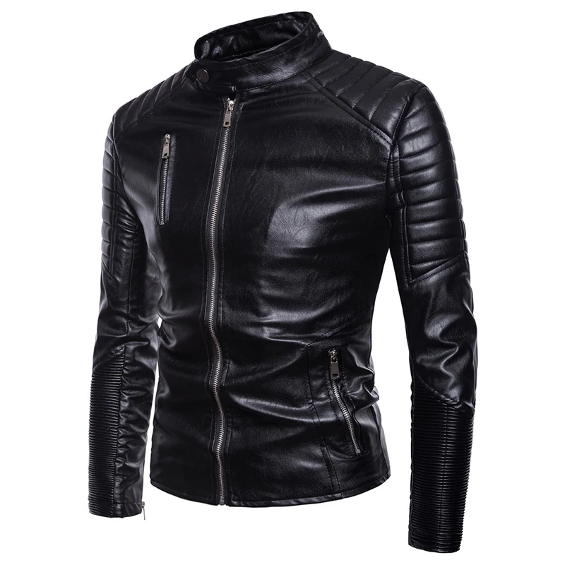 

New Fashion Punk Leather Jacket Men Slim Fit Vintage PU Jacket Male Motorcycle Leather Jackets Coats Jaqueta De Couro Masculina
