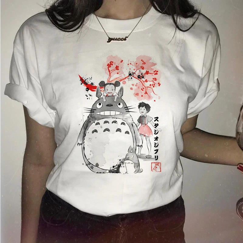 Totoro, забавная женская футболка с принтом, Женская японская футболка, Хаяо Миядзаки, футболка, футболки, Мультяшные аниме Харадзюку