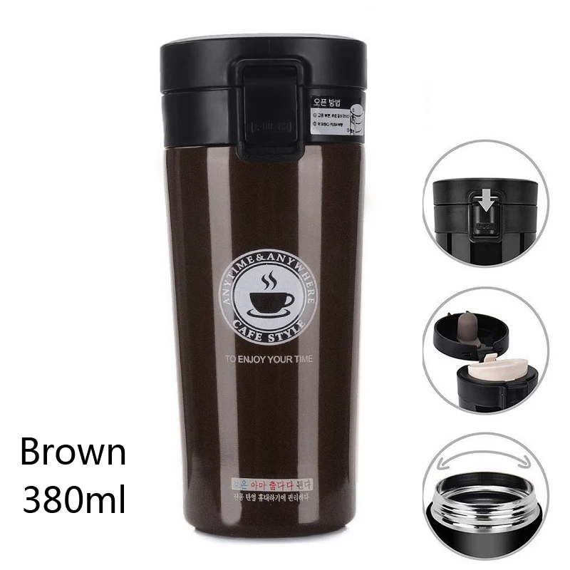 Brown 380ml Термос из нержавеющей стали для машины, кружка для кофе, чашка для путешествий, термос с двойными стенками, кофейная кружка, Термокружка, Термокружка - Цвет: Brown 380ml