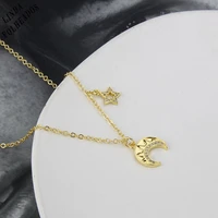 new arrived hollow simple design stars and moon fashion necklace gold plated inlaid with colored zircon jewelry gift